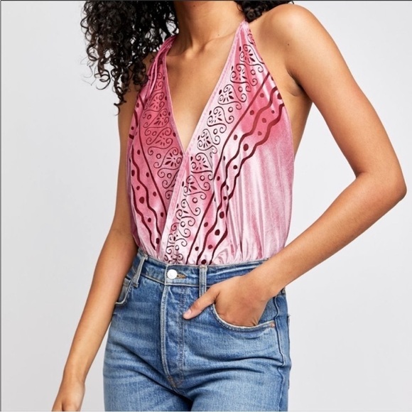 Free People Body Talk Velvet burnout Bodysuit fairy ethereal whimsigoth feminine - Picture 14 of 14